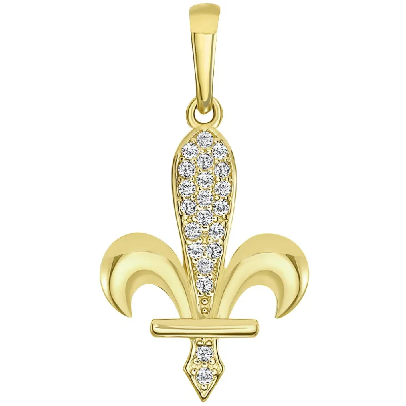 14k Yellow Gold CZ Bosnian Fleur de Lis Pendant