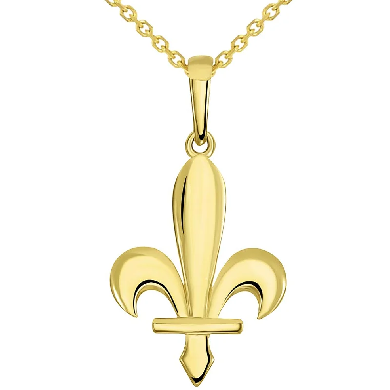 14k Yellow Gold Polished Bosnian Fleur de Lis Pendant Necklace Available with Rolo, Curb, or Figaro Chain