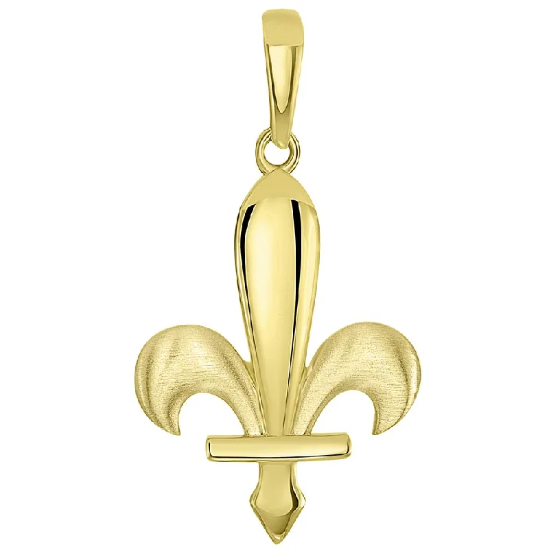 14k Yellow Gold Satin and Polished Bosnian Fleur de Lis Pendant