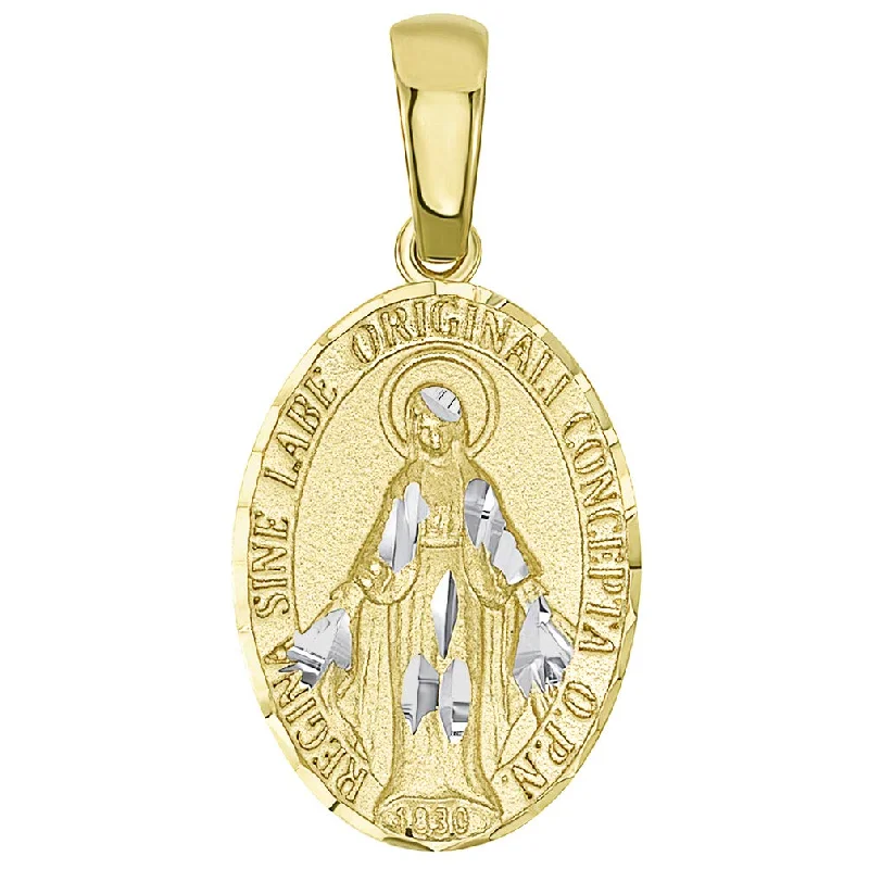 14k Yellow Gold Traditional Virgin Mary Miraculous Catholic Medal Charm Pendant (Small)