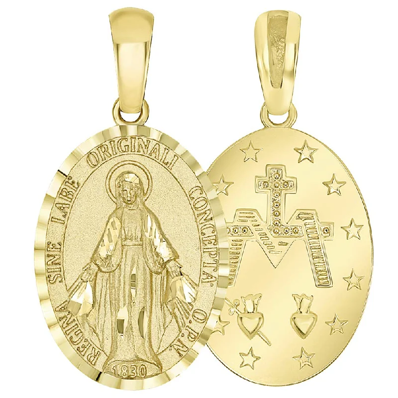 14k Yellow Gold Traditional Virgin Mary Miraculous Catholic Medallion Pendant