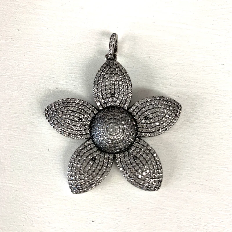 Antique CZ 5 Petal Flower Pendant