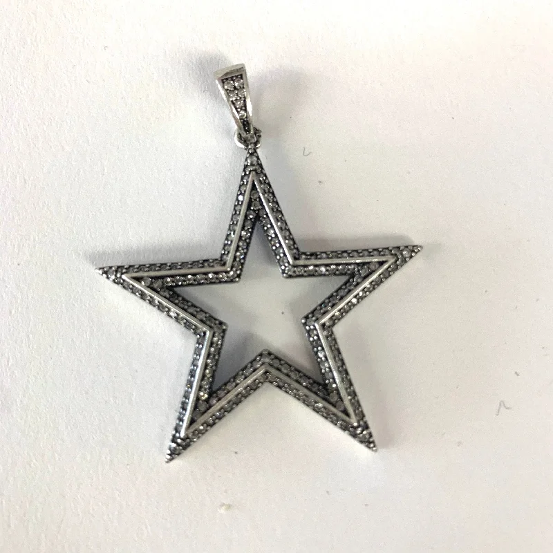 Antique Finish CZ Cut Out Star Pendant