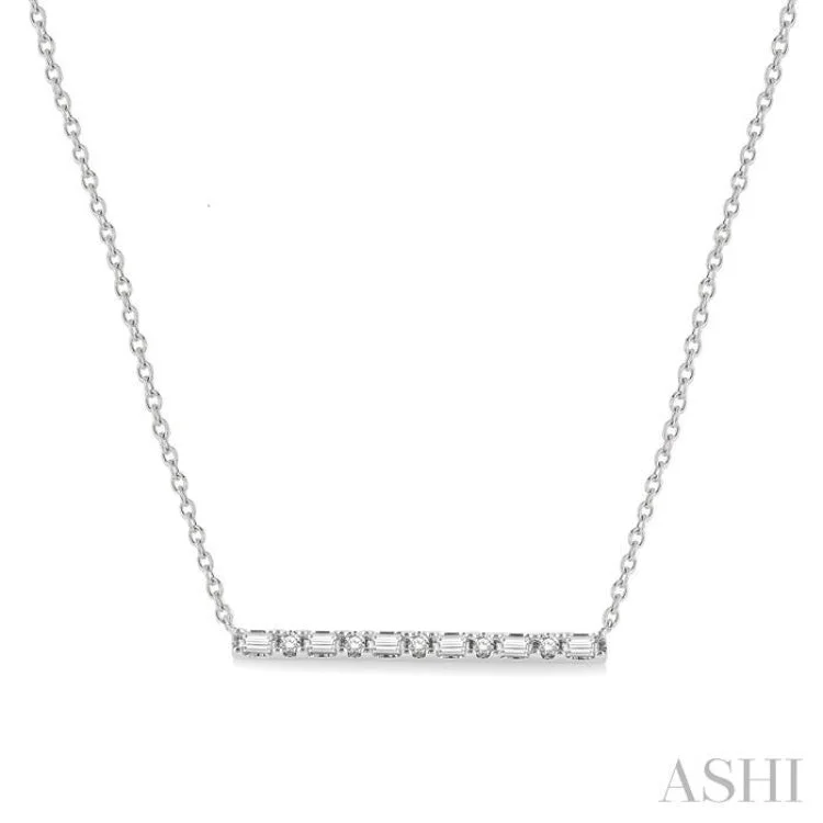 1/6 Ctw Baguette and Round Cut Diamond Petite Bar Necklace in 10K White Gold