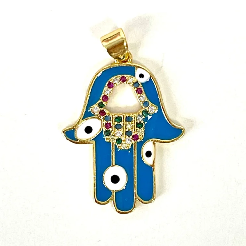 Colorful CZ and Enamel Evil Eye Hamsa