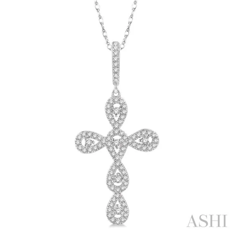 1/5 Ctw Round Cut Diamond Cross Pendant in 10K White Gold with chain