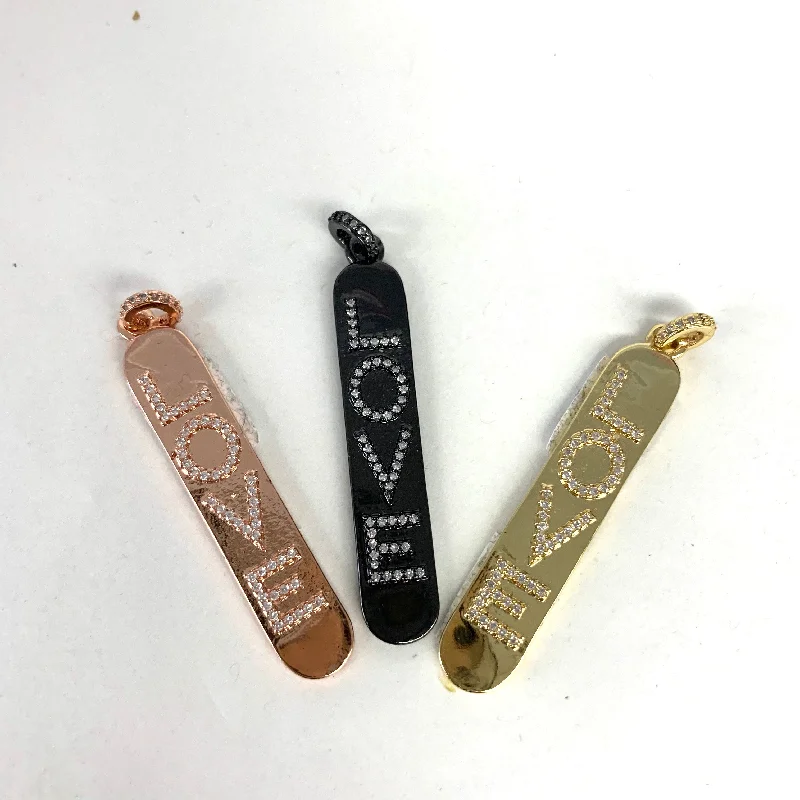 Crystal "LOVE" Long thin Dog Tag