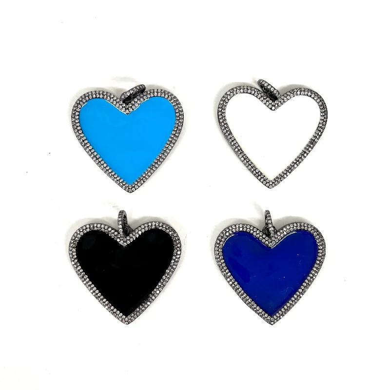 CZ Heart Charm w/ Enamel Center