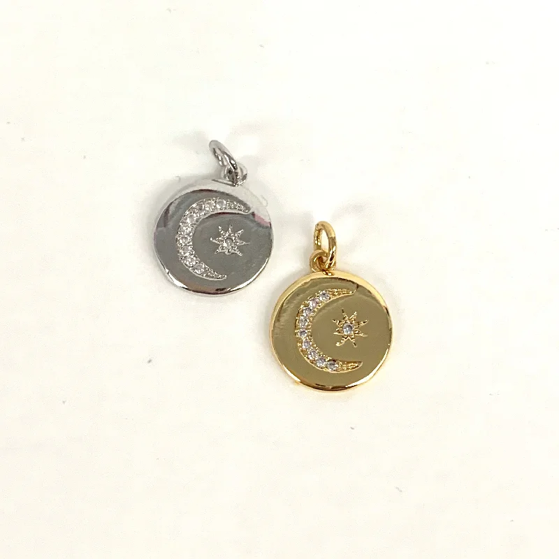 CZ Moon And Star Disc Charm