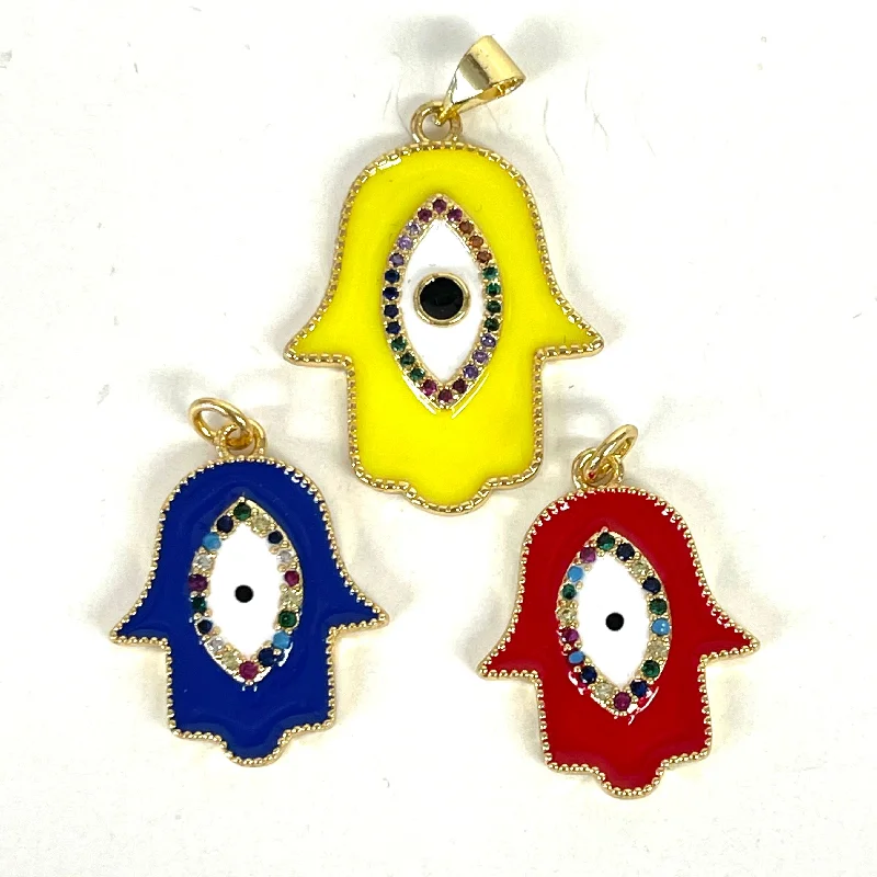 Enamel And Colorful CZ Hamsa Charms