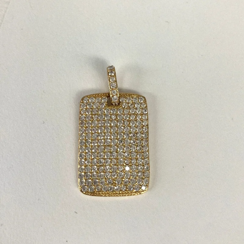 Gold Rectangular CZ Dog Tag Pendant