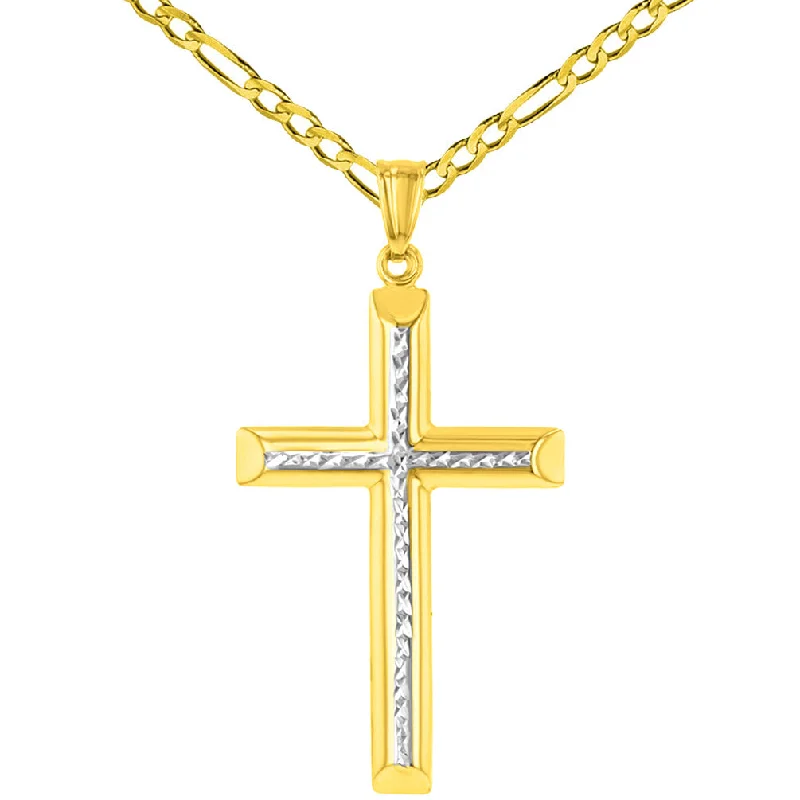 High Polished 14K Yellow Gold Textured Cross Pendant Necklace