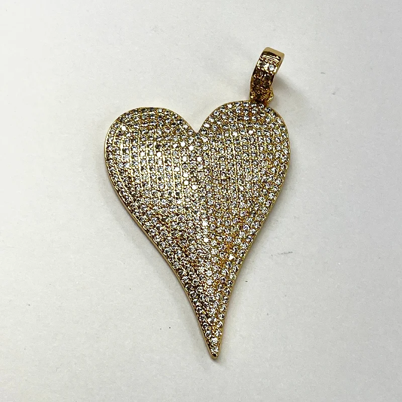 Elongated Pave CZ Heart Charm