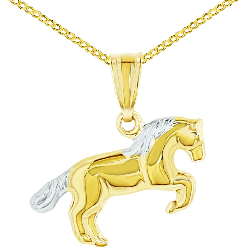 Polished 14k Yellow Gold Running Horse Charm Animal Pendant Necklace