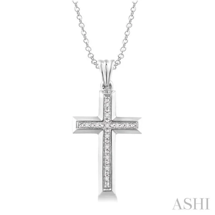 1/20 Ctw Single Cut Diamond Cross Pendant in Sterling Silver with Chain