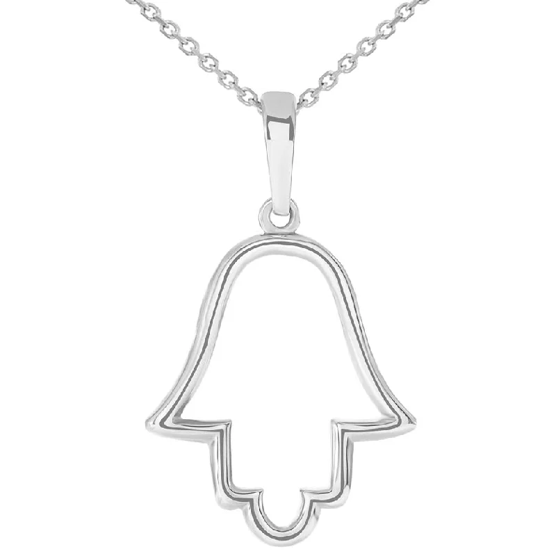 Solid 14k White Gold Outline Hamsa Hand Pendant Necklace