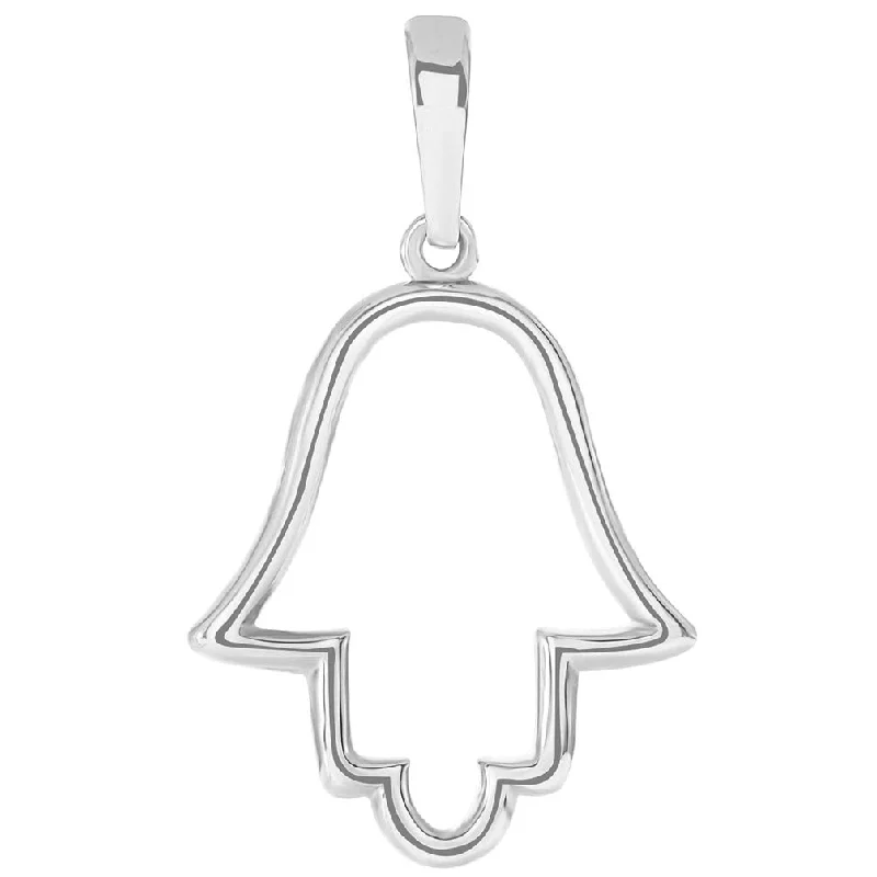 Solid 14k White Gold Outline Hamsa Hand Pendant