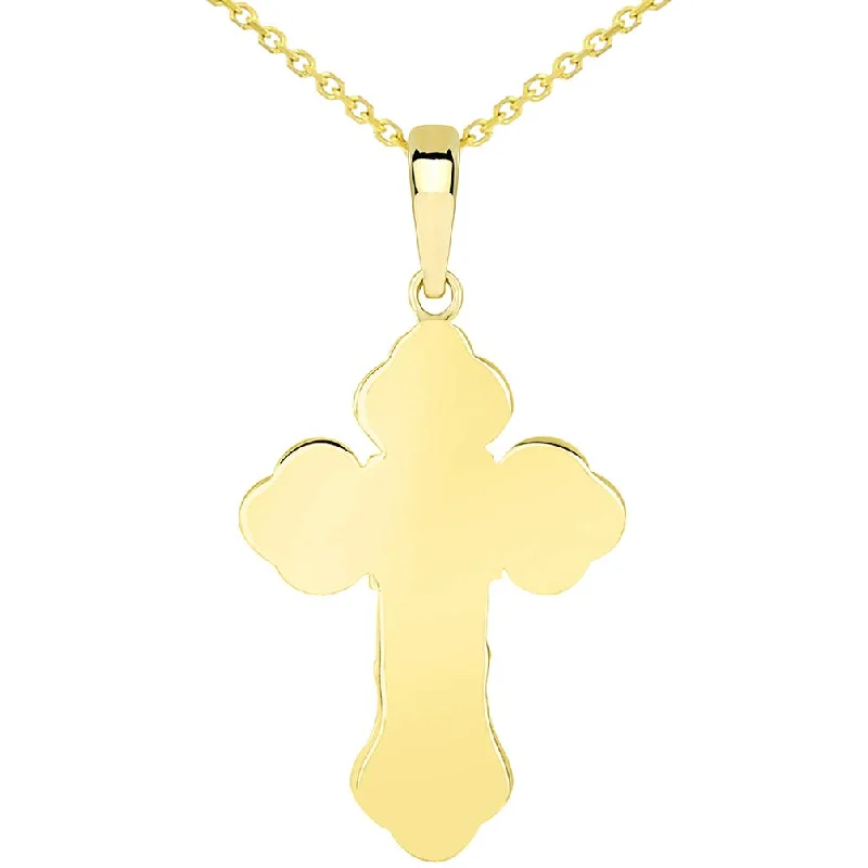 Solid 14k Yellow Gold Orthodox Silhouette Cross Pendant Necklace- Available with Rolo, Curb, or Figaro Chain Necklaces