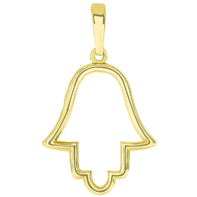 Solid 14k Yellow Gold Outline Hamsa Hand Pendant