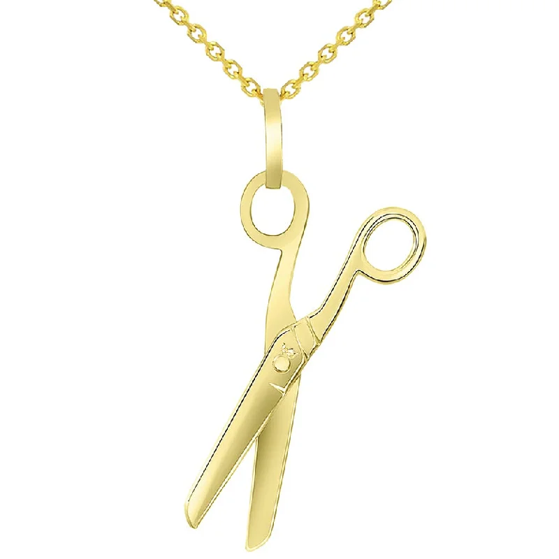 Solid 14k Yellow Gold Scissors with Motion Moving Blades Pendant Necklace Available with Rolo, Curb, or Figaro Chain Necklace