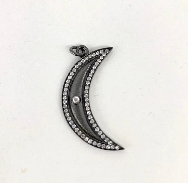 Sterling Silver Moon with Pave Crystals