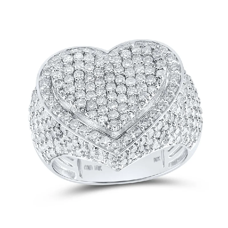 10kt White Gold Womens Round Diamond Heart Ring 3 Cttw