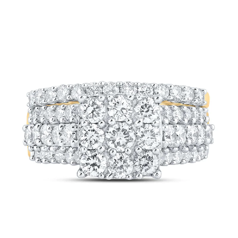 10kt Yellow Gold Round Diamond Square Bridal Wedding Ring Band Set 2 Cttw