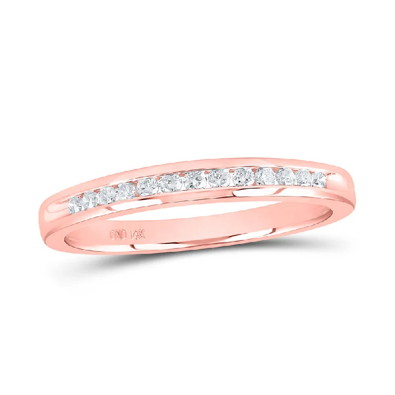 14kt Rose Gold Womens Round Diamond Single Row Band Ring 1/6 Cttw