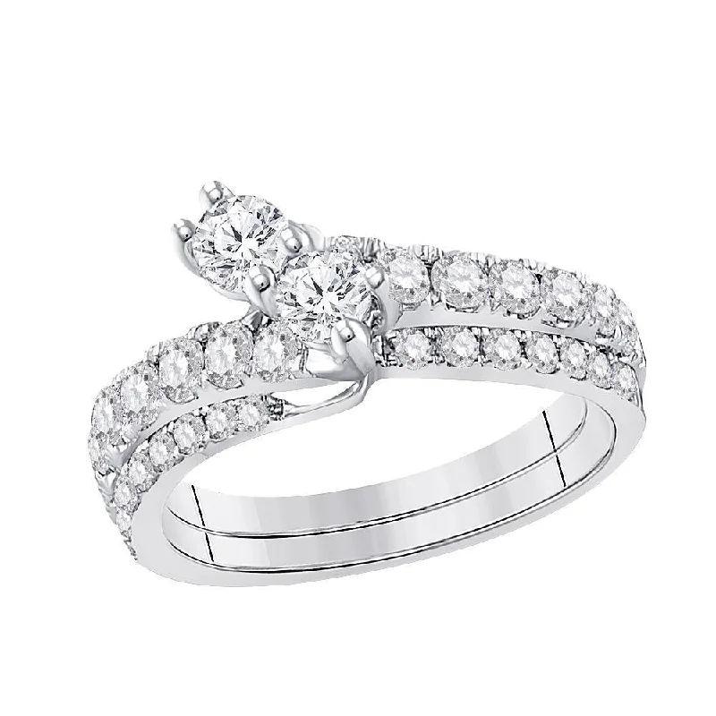 14kt White Gold Round Diamond 2-stone Bridal Wedding Engagement Ring 3/4 Cttw