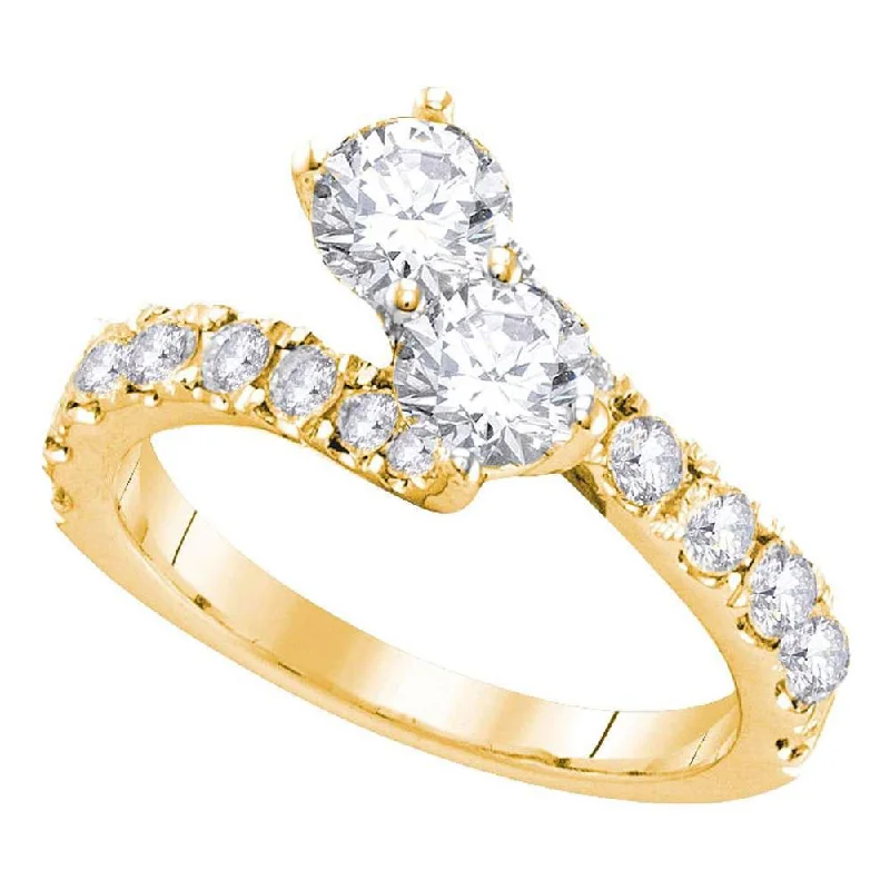 14kt Yellow Gold Round Diamond 2-stone Bridal Wedding Engagement Ring 1 Cttw