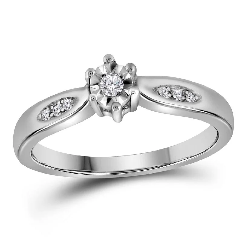 Sterling Silver Round Diamond Solitaire Bridal Wedding Engagement Ring 1/20 Cttw