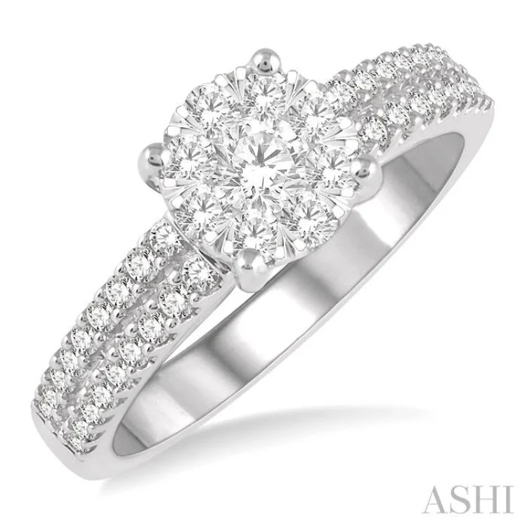 3/4 Ctw Round Lovebright Diamond Cluster Ring in 14K White Gold