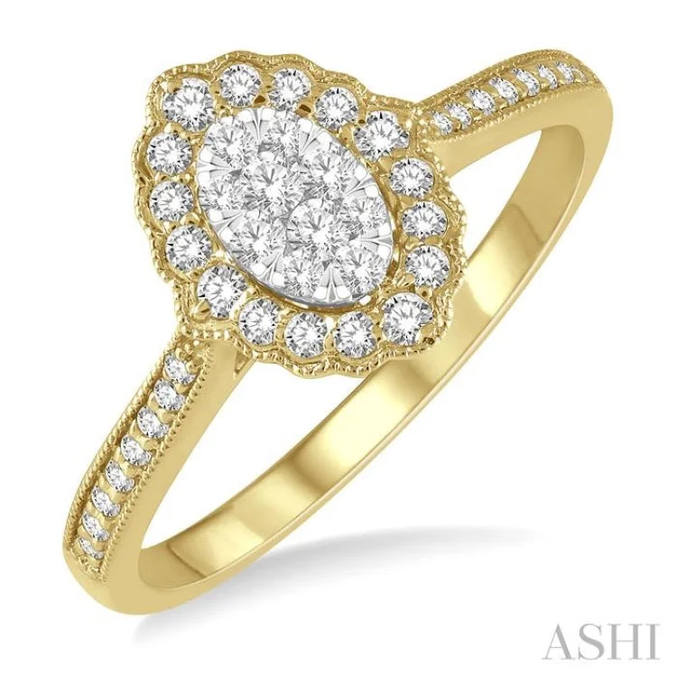 1/3 ctw Oval Laticde Lovebright Round Cut Diamond Ladies Ring in 14K Yellow and White Gold