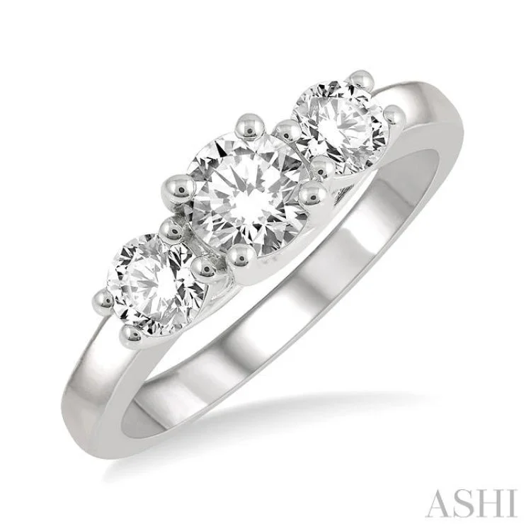 1 ctw Round Cut Diamond Three-Stone Ring in 14K White Gold