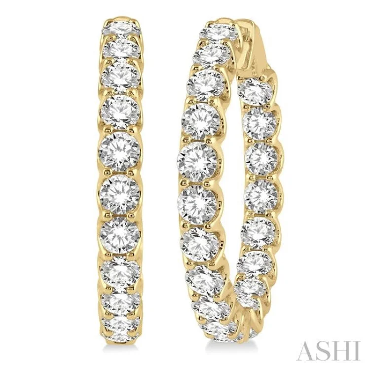 10 Ctw Inside-Out Round Cut Diamond Hoop Earrings in 14K Yellow Gold