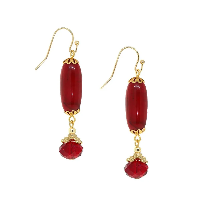 1928 Jewelry Red Bead Linear Drop Earrings