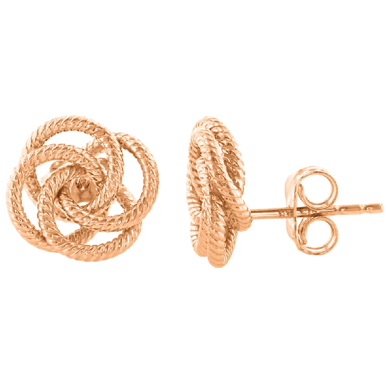 14K Rose Gold Twisted Love Knot Stud Rope Earrings, 11mm