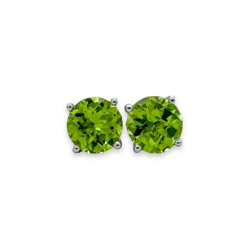 14K W Gold 1.85ctw 6mm Round Peridot Stud Earrings