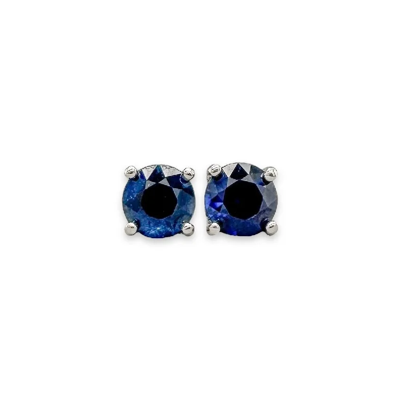 14K W Gold 4mm 0.72ctw Sapphire Stud Earrings