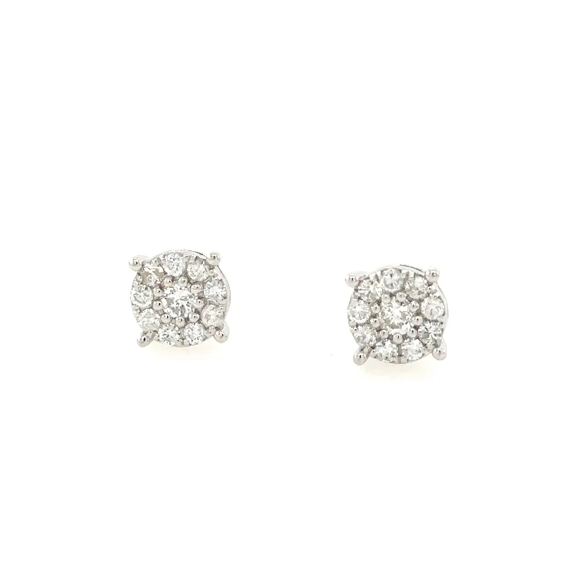 14K White Gold Medium Size Round Diamond Studs with 1.05ct Diamond