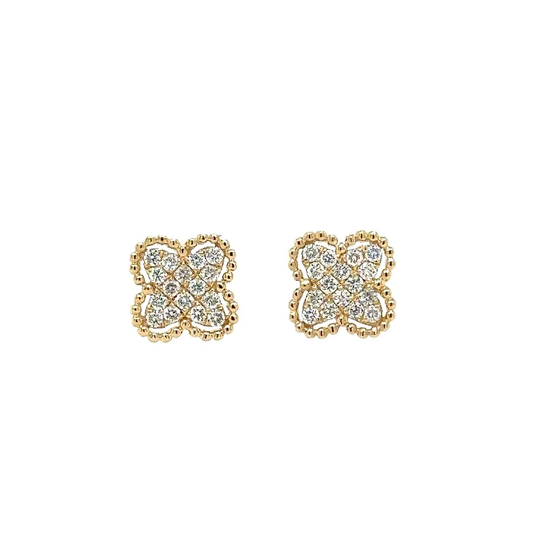 14K Yellow Gold Cluster Diamond Floral Stud Earrings