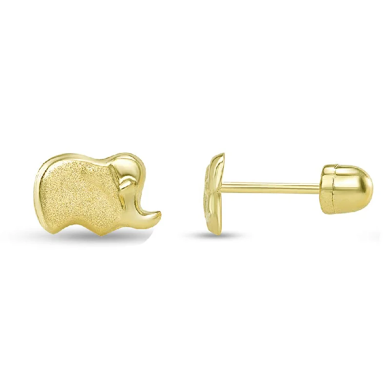 14k Yellow Gold Dainty Mini Elephant Stud Earrings with Screw Back