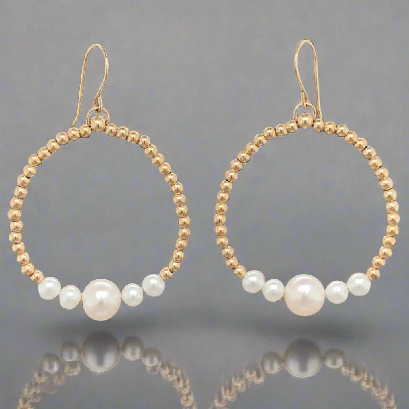 14K Y Gold FWP & Bead Circle Drop Earrings