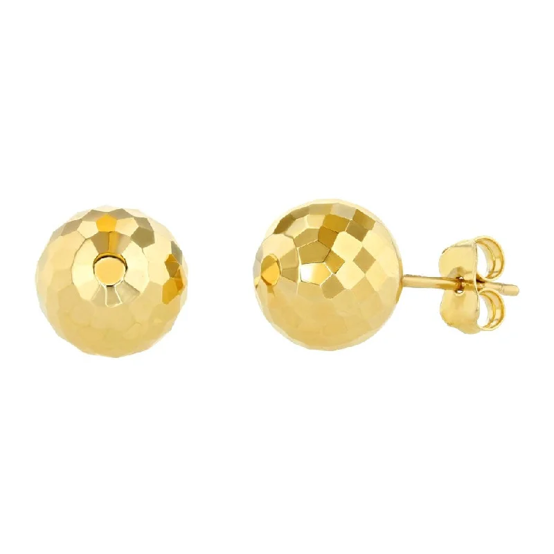 14k Yellow Gold Hammered Ball Earrings Sphere Studs, 9.2mm