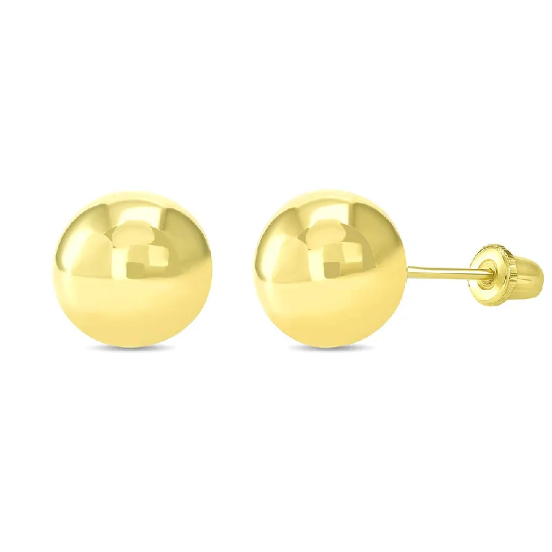 14k Yellow Gold Round Ball Stud Earrings with Screw Back