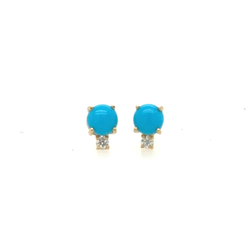 14K Yellow Gold Turquoise and Diamond Stud Earrings