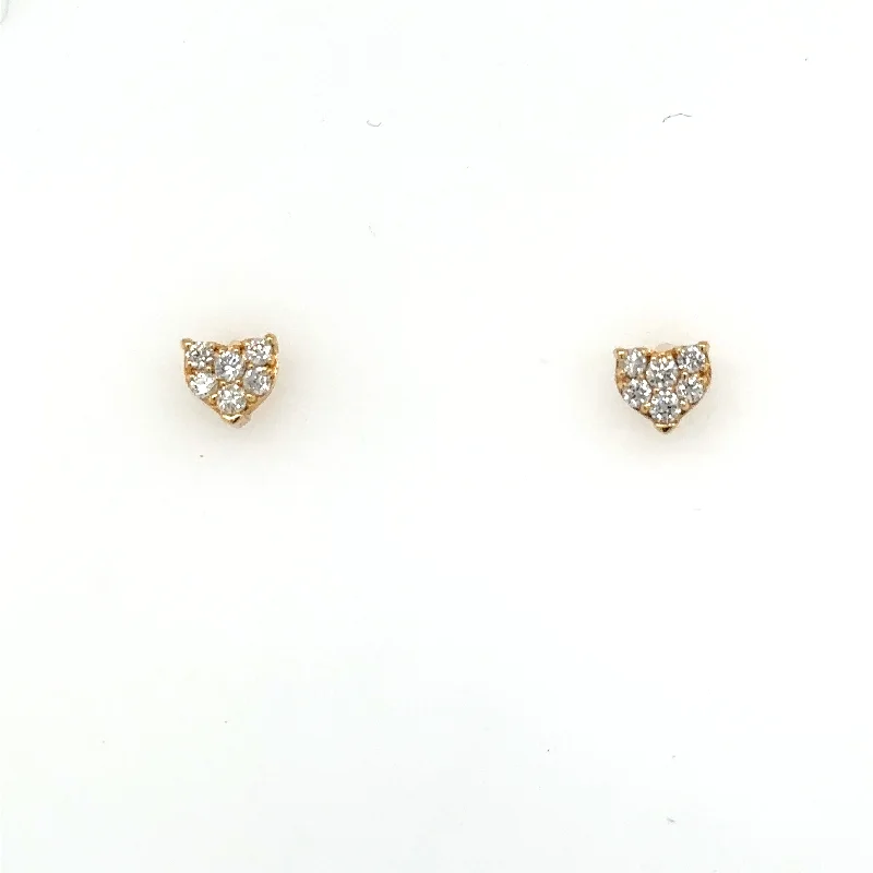 14K Yellow Small Gold Heart Shaped Diamond Studs with .25ct Diamond