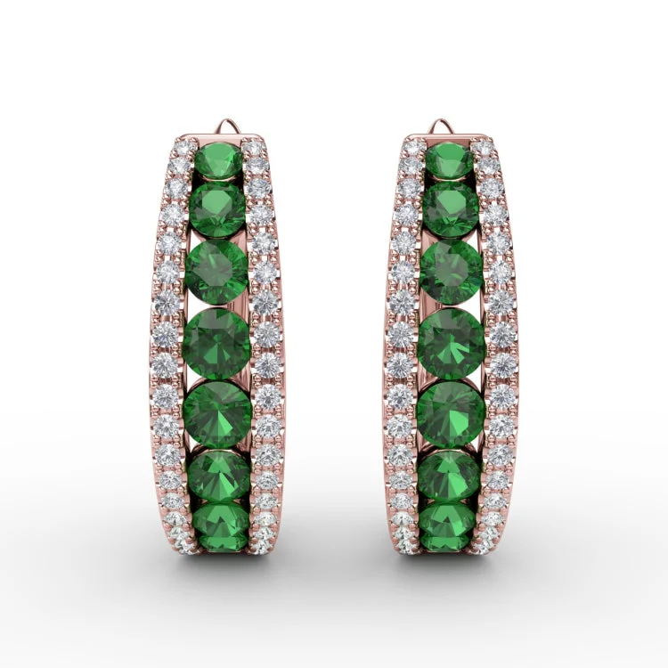 Channel Set Emerald Fashion Hoops