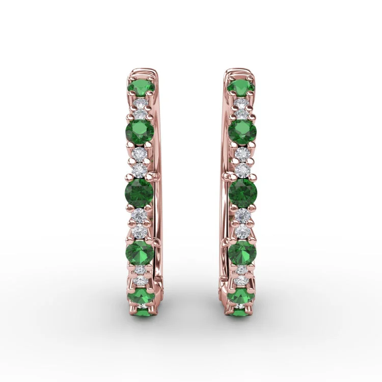 Precious Emerald and Diamond Hoop Earrings