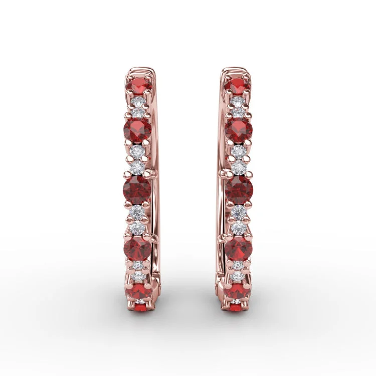 Precious Ruby and Diamond Hoop Earrings